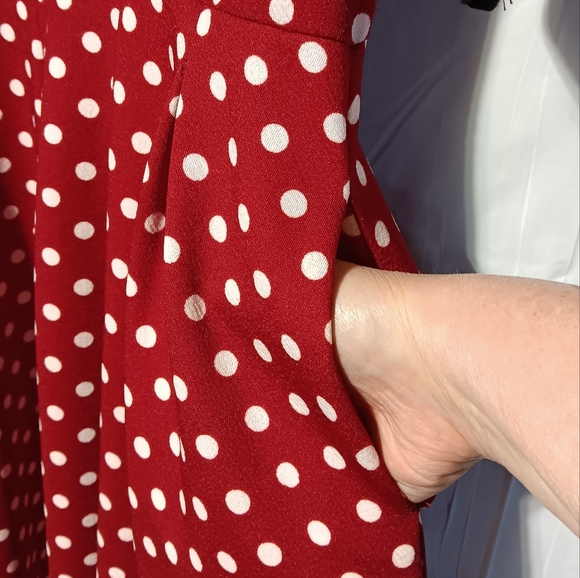 Yathon Adorable EUC Midi Dress, Black & Red with White Polka Dots, Size Large - Picture 7 of 11